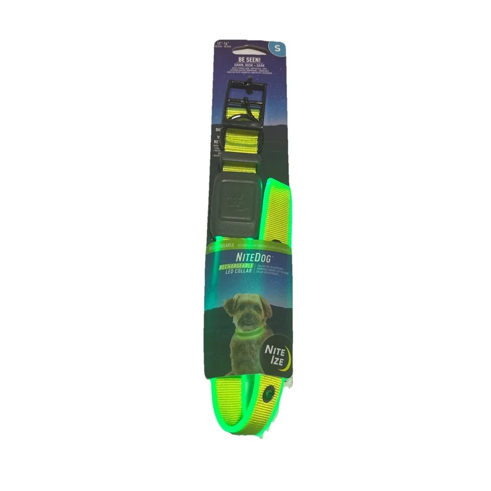 Nite Ize NiteDog Rechargeable Blue LED Collar Light Up Size Small (12''-16'')‎